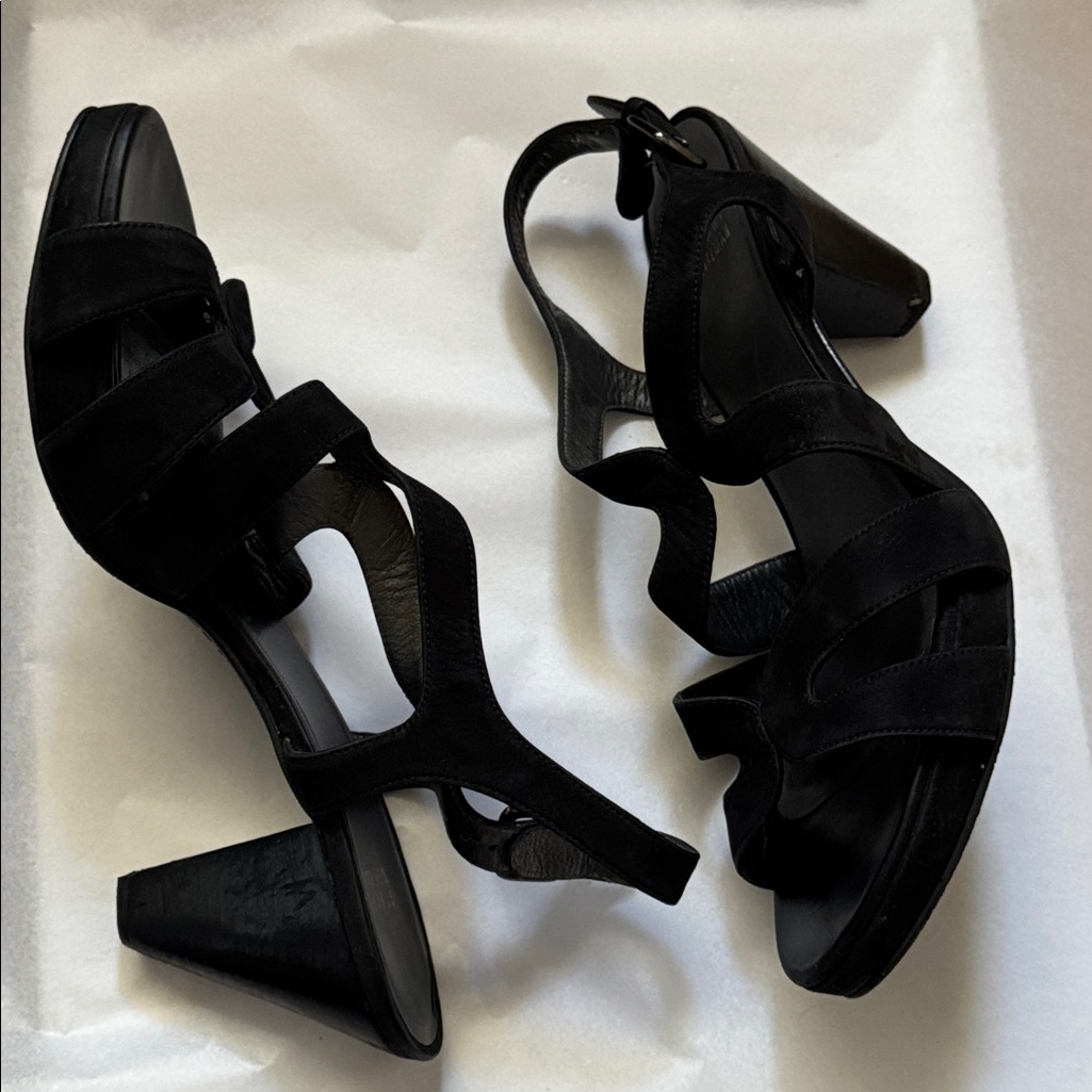 Stuart Weitzman Black Suede Strappy Sandals Heels Slingback Shoes Sz 11